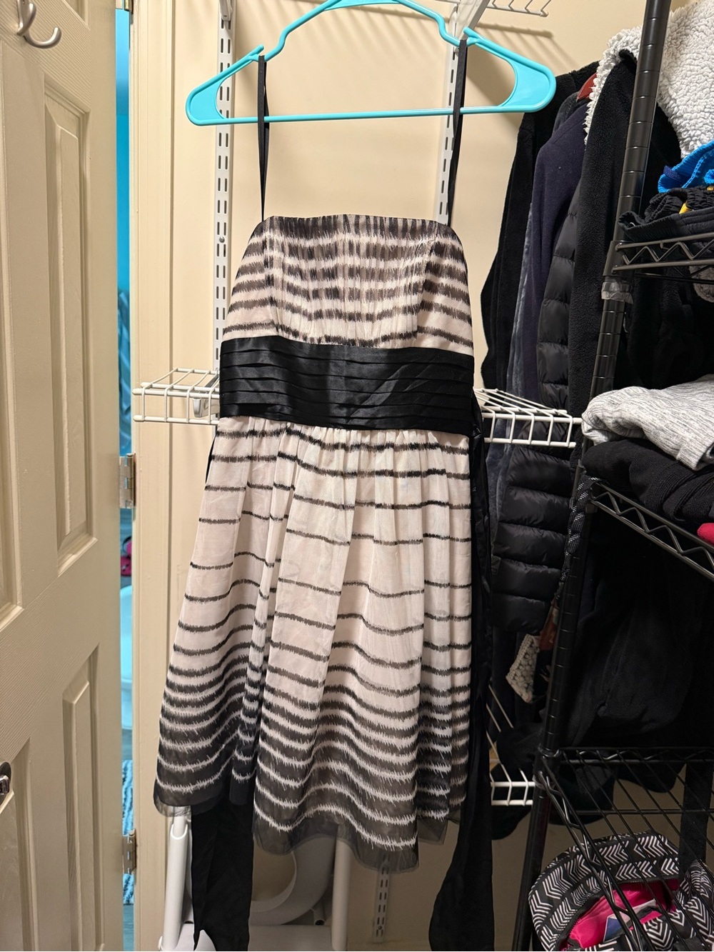 BCBGMaxAzria Black and White Strapless A-Line Dress